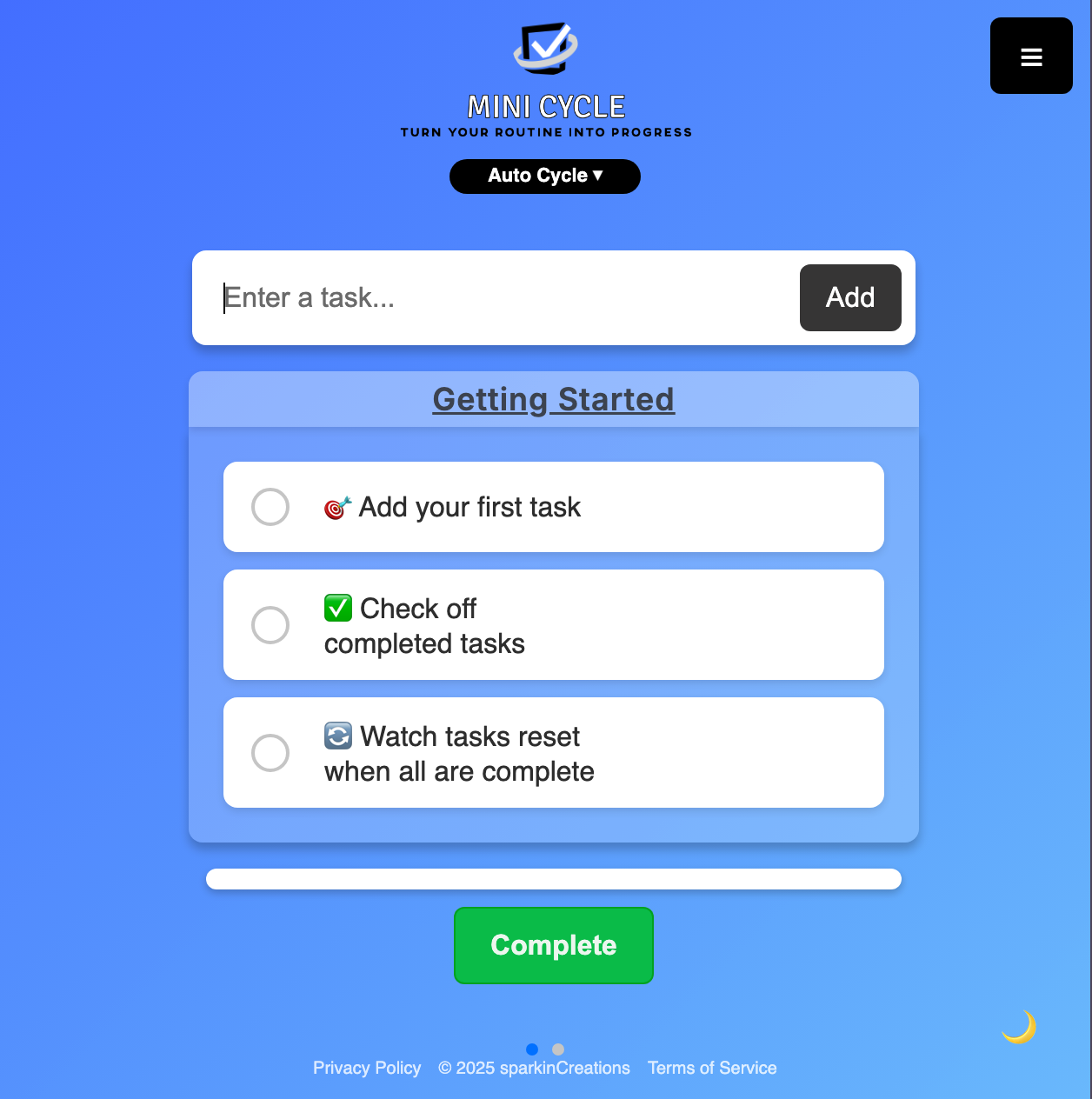 miniCycle Routine Workflow Interface - Clean companion view showing habit-building tasks with auto-reset cycles and priority tracking