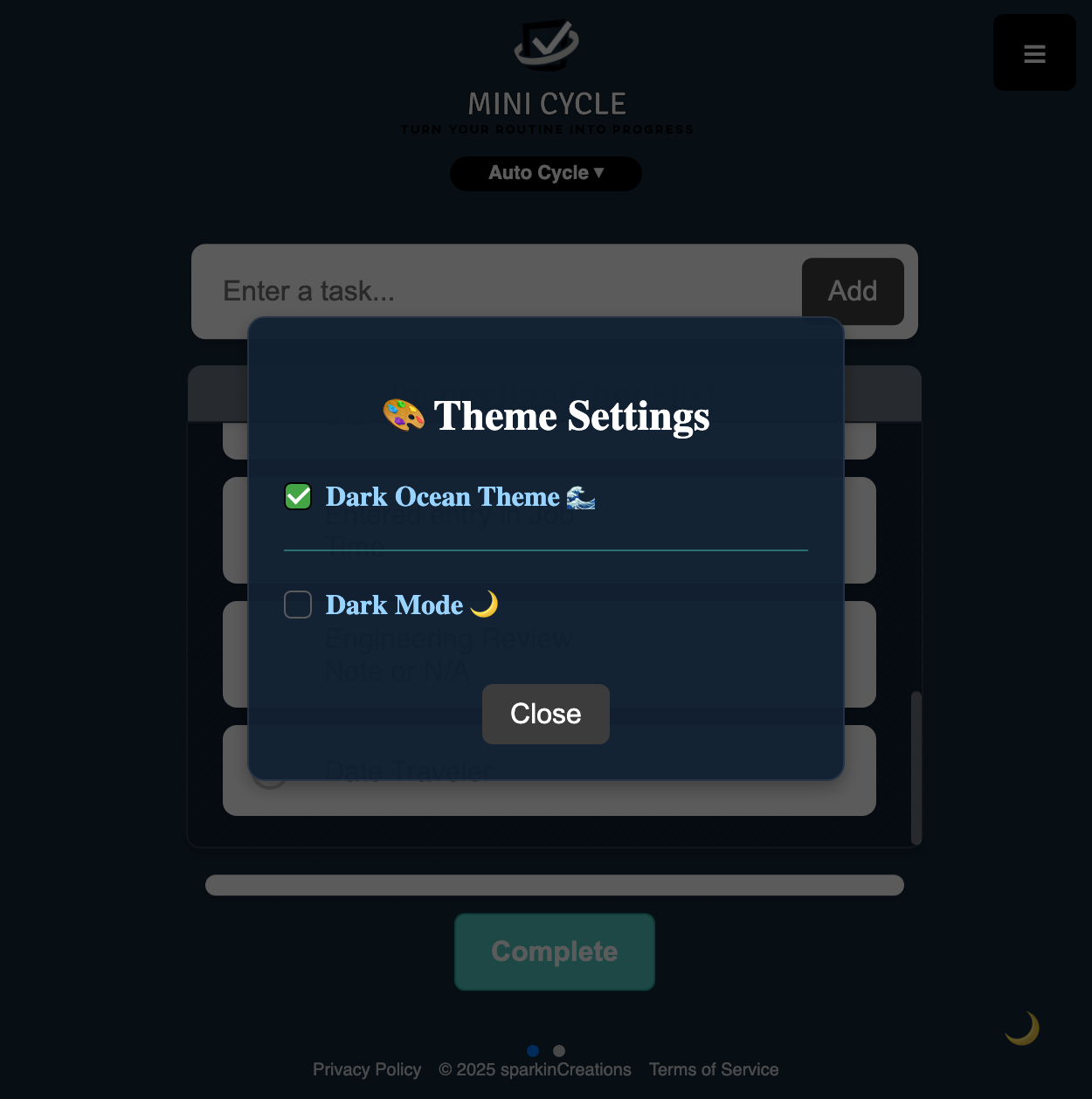 miniCycle Theme Selection - Beautiful color themes and customization options