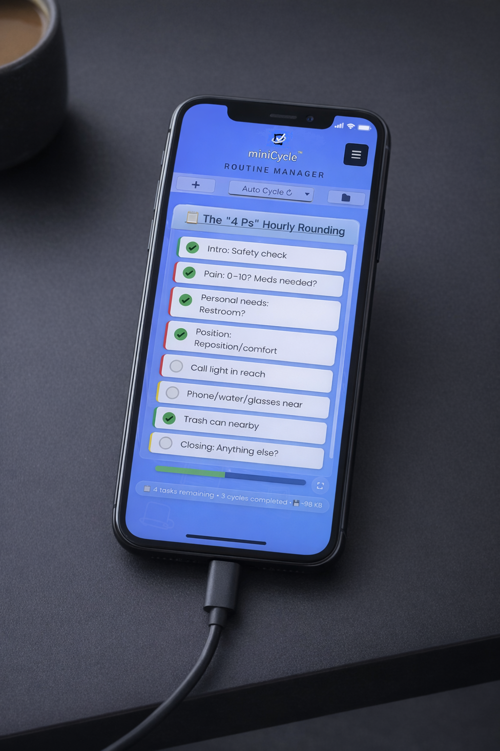 miniCycle open on a phone, ready for a routine