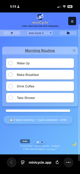 miniCycle showing a Morning Routine with tasks